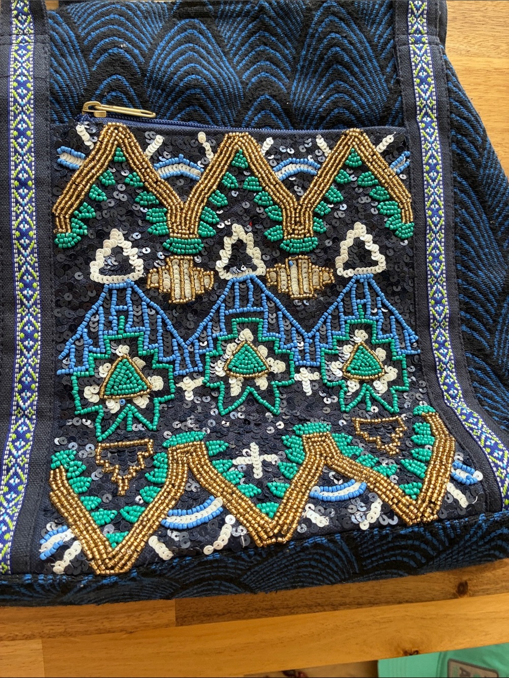 America & Beyond Beaded Boho ToteBag NWT Embroidered Chevron Indie Sleaze Sequin - Picture 4 of 7